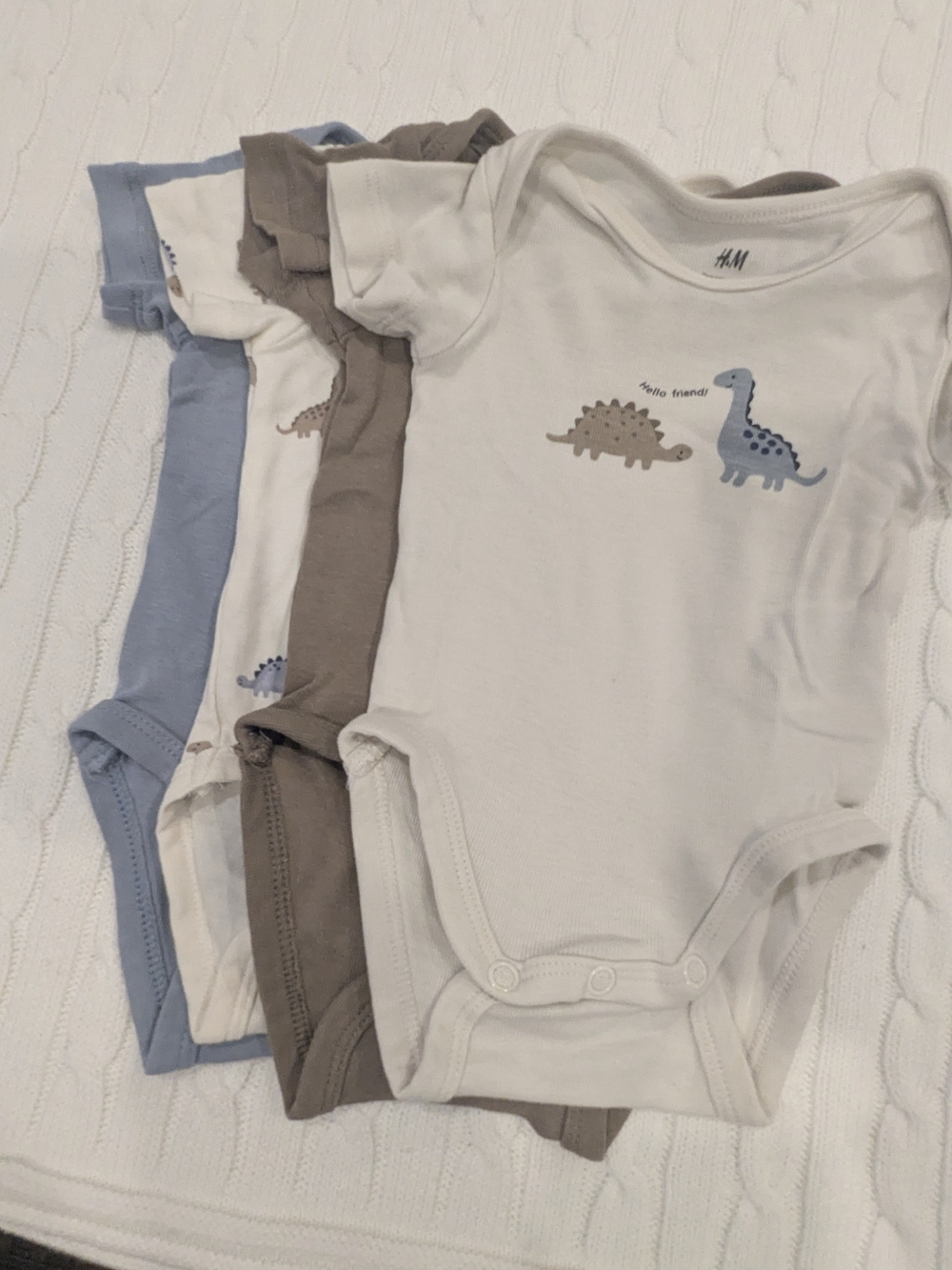 H&M Newborn Baby Bodysuit with Blue and Tan Dino Motif